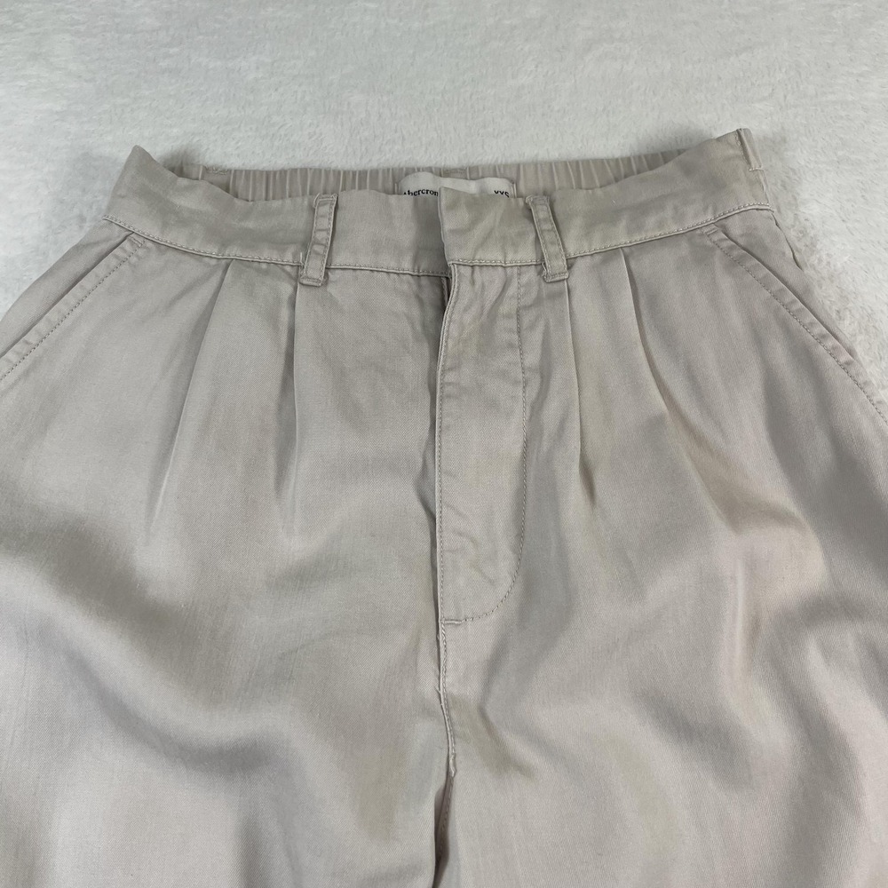 Abercrombie & Fitch Pants Womens XXS Beige Wide Leg Lyocell Chino Elastic Waist - Picture 2 of 11